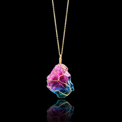 Rainbow Stone Natural Crystal Chakra necklace