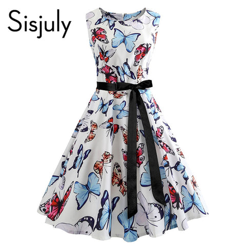 Round Neck Women Vintage Print Dress