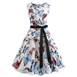 Round Neck Women Vintage Print Dress