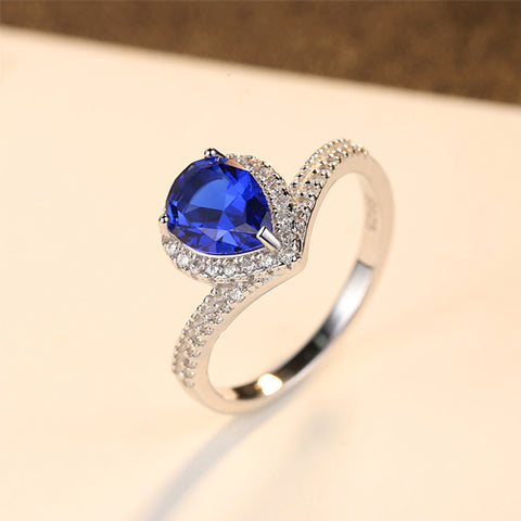 Luxury Teardrop Shape Blue Sapphire Ring