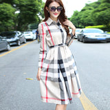 Women's Knee Length Plaid Dress with Long Sleeves